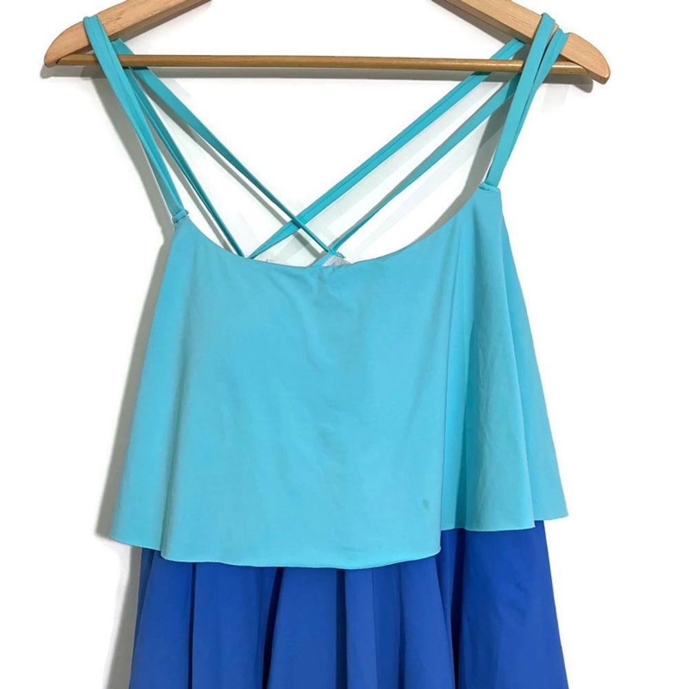 Lands’ End Blue Color Block Tiered Ruffle Tankini Size 18 - Picture 2 of 11